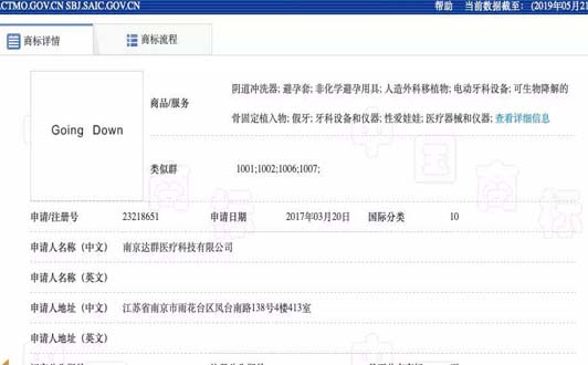 “GoingDown”认读为“够淫荡”，商标复审案一审判决书