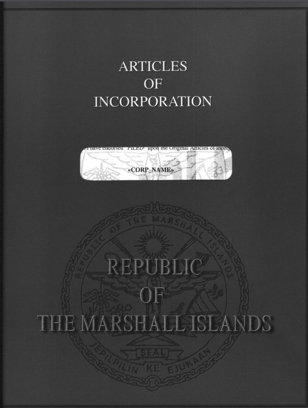 马绍尔群岛公司公司章程大纲和细则样本1