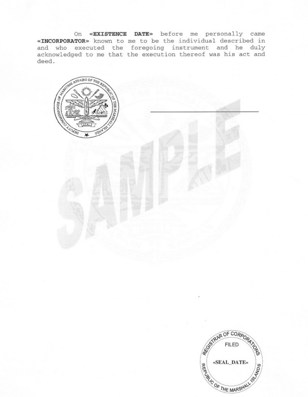 马绍尔群岛公司公司章程大纲和细则样本6