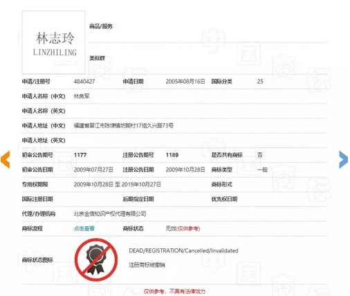 真假“林志玲”商标之战:山寨“林志玲”恐不保5
